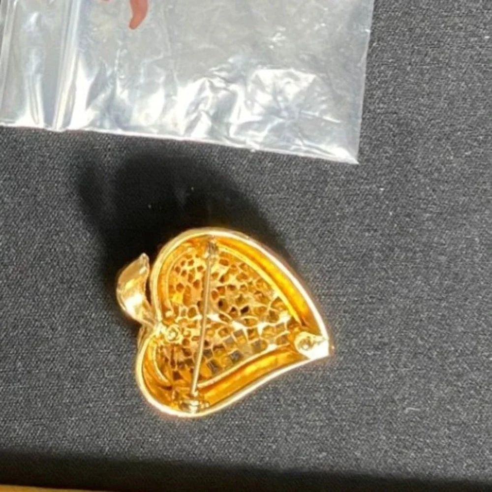 Gold Tone Heart Charm Rhinestone Paved‎ Small Pendant Jewelry Making